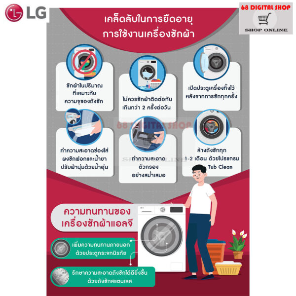 LG เครื่องซักผ้าฝาหน้า ระบบ Inverter Direct Drive ความจุซัก 8 กก. รุ่น FM1208N6W