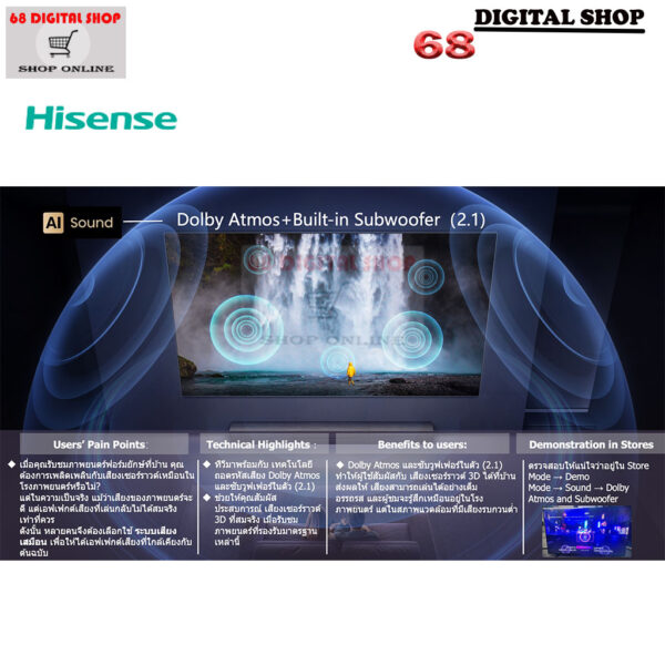 Hisense Mini LED ULED Smart 4K Dolby Vision & Dolby Atmos 144Hz 85 นิ้ว รุ่น 85U6Q