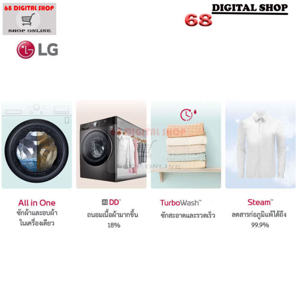 LG Washer and dryer เครื่องซักผ้าฝาหน้า ความจุซัก10kg. / อบ 7kg รุ่น FV1410H4W