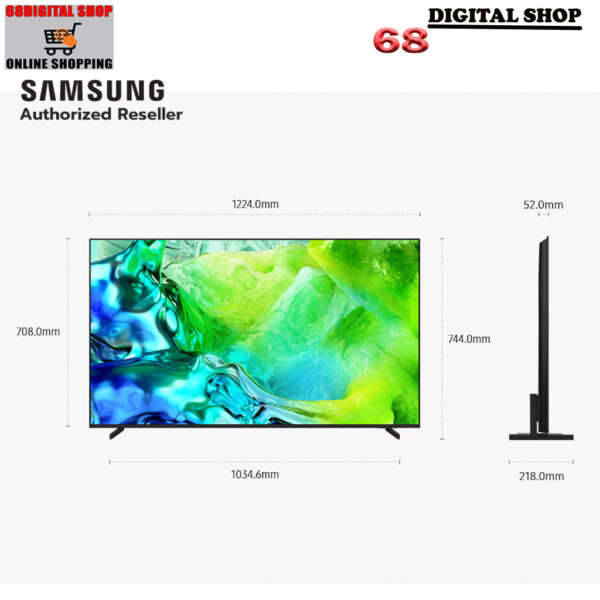 samsung-neo-qled-55-inch-qa55qn80hkxxt-dimension แผนภาพขนาดทีวี Samsung พร้อมมุมมองด้านหน้าและด้านข้าง