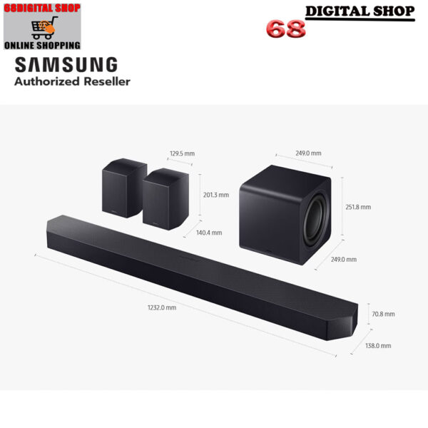Samsung Soundbar Q-Series HW-Q990H/XT ขนาดและมิติ Samsung Soundbar Q-Series 11.1.4ch 756 วัตต์ รุ่น HW-Q990H/XT พร้อมขนาดและมิติ